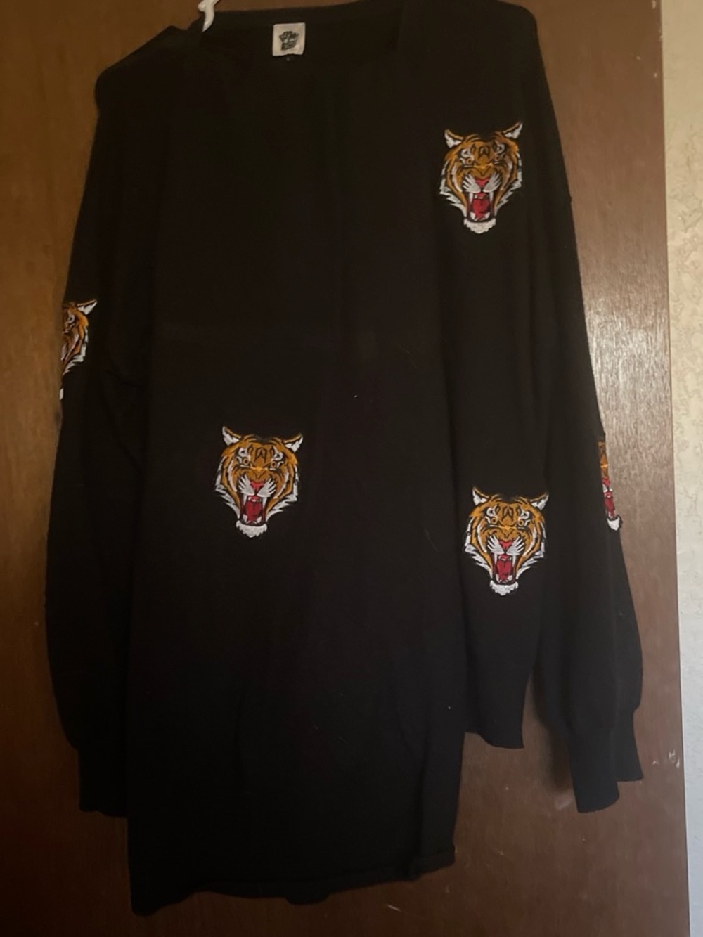 Black Sweater with Embroidered Tiger Motifs - Brand Unknown